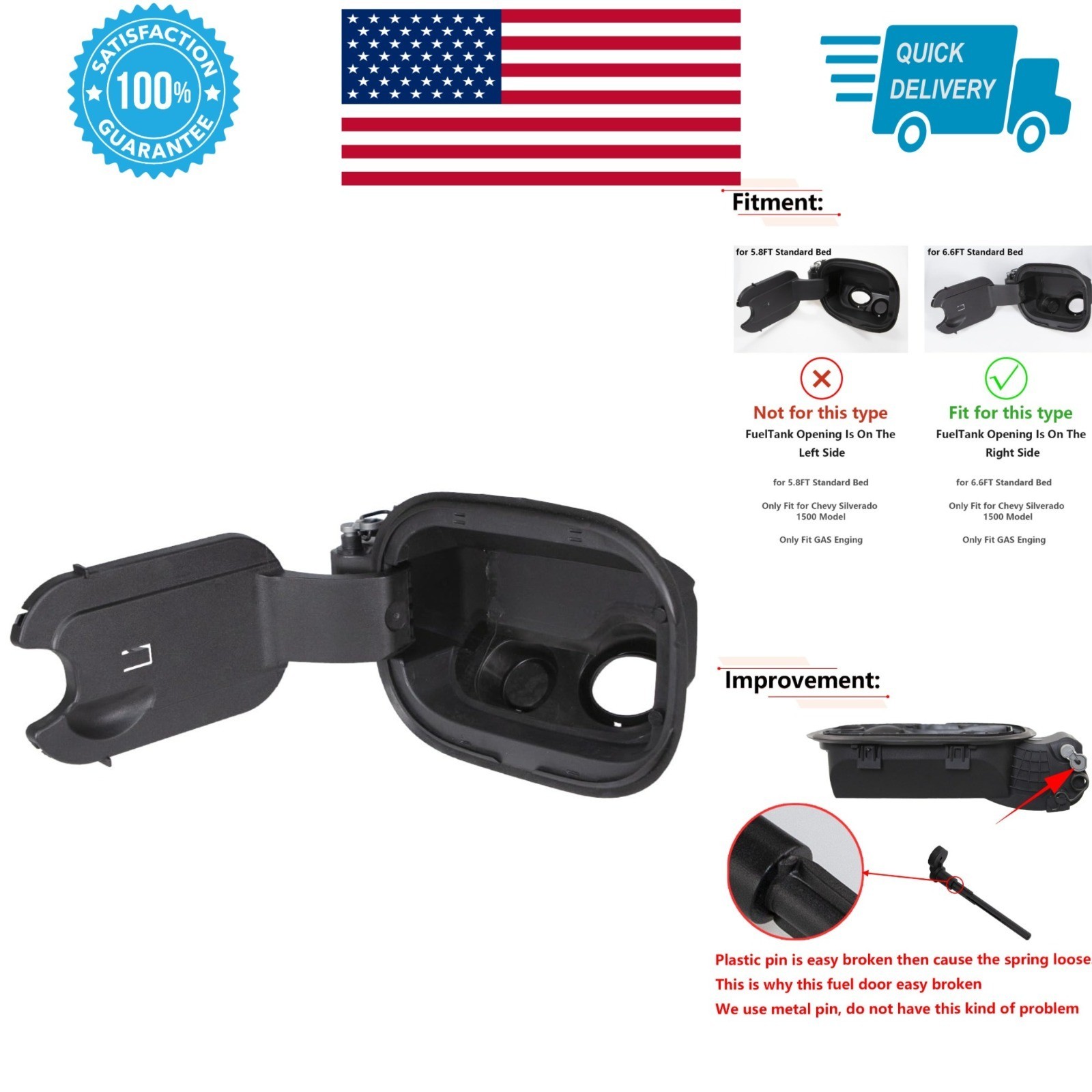 RLB-HILON Gas Fuel Door Tank Filler Pipe for Chevy Silverado 2019-2024