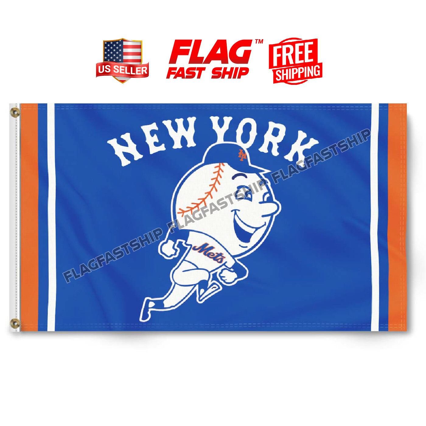 New York Mets Flag 3x5 FT Banner MR. MET Logo GrommetsUS Seller FREE Shipping