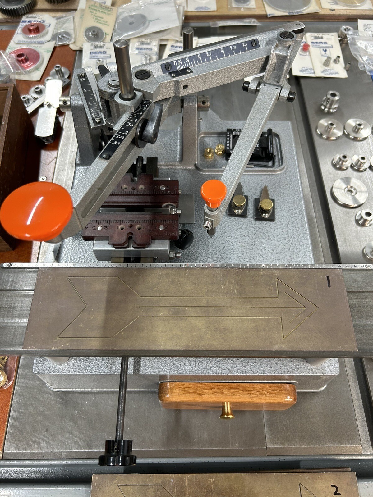 QTY 1 CHOICE OF 7 BRASS MASTER TEMPLATE FOR NEW HERMES ENGRAVER FONT TRAY ARROW