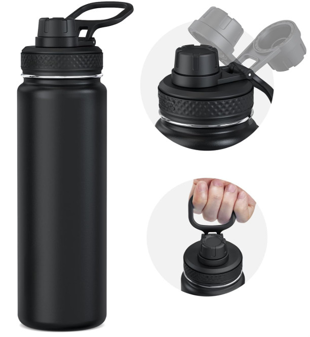 Botella agua 24oz acero con asa doble pared vacío deportiva a prueba fugas,Nuevo