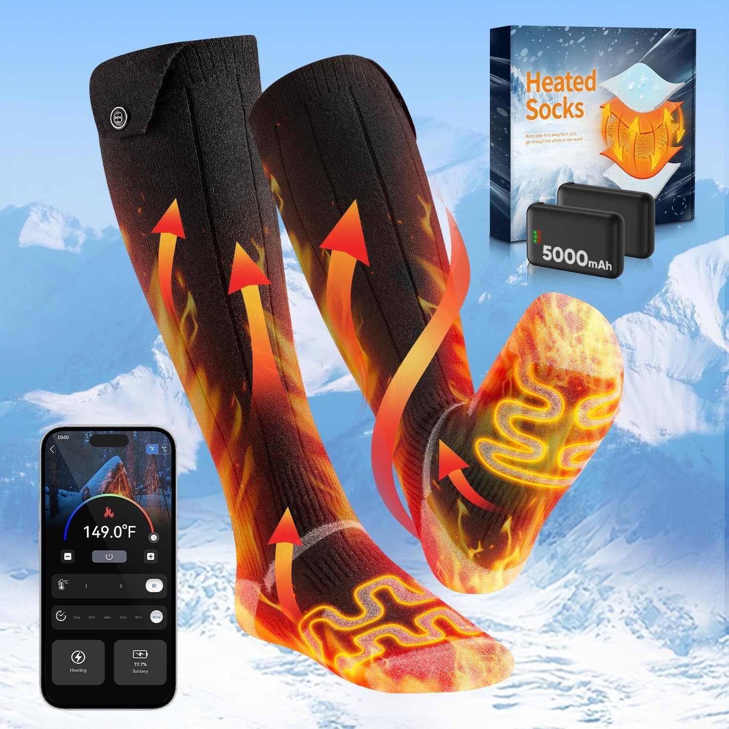 Electric Heated Socks Rechargeable 5000mAh Battery Men Women Winter Foot Warmer