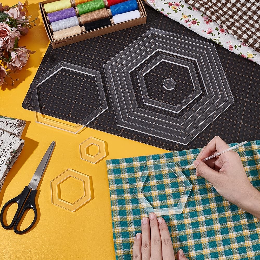 Hexagon Quilting Template 10 Sizes Acrylic Sewing Machine Ruler Cutting Craft