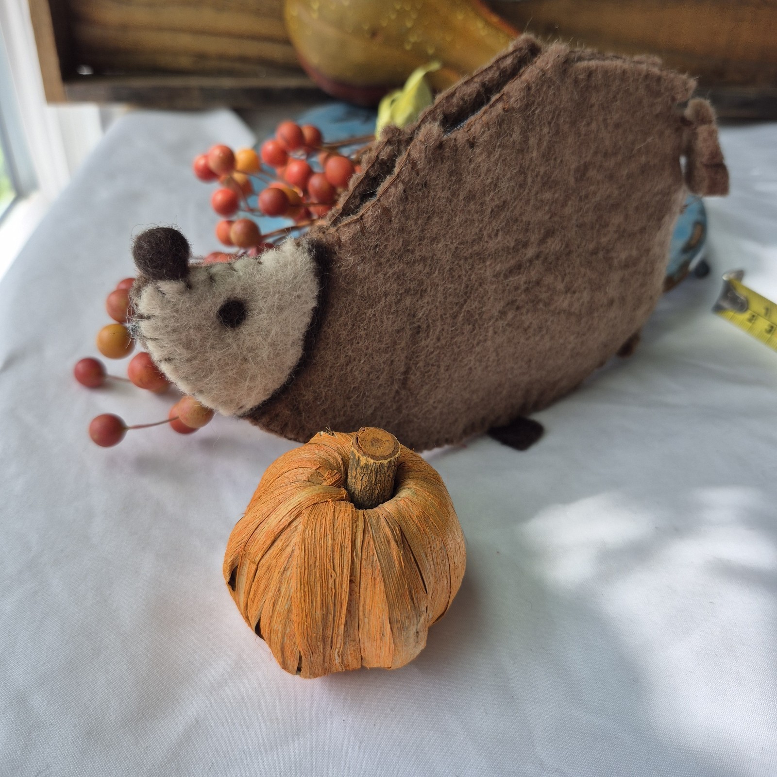 Felted Hedgehog Notions Bag with Zipper 7.5"long -MWT