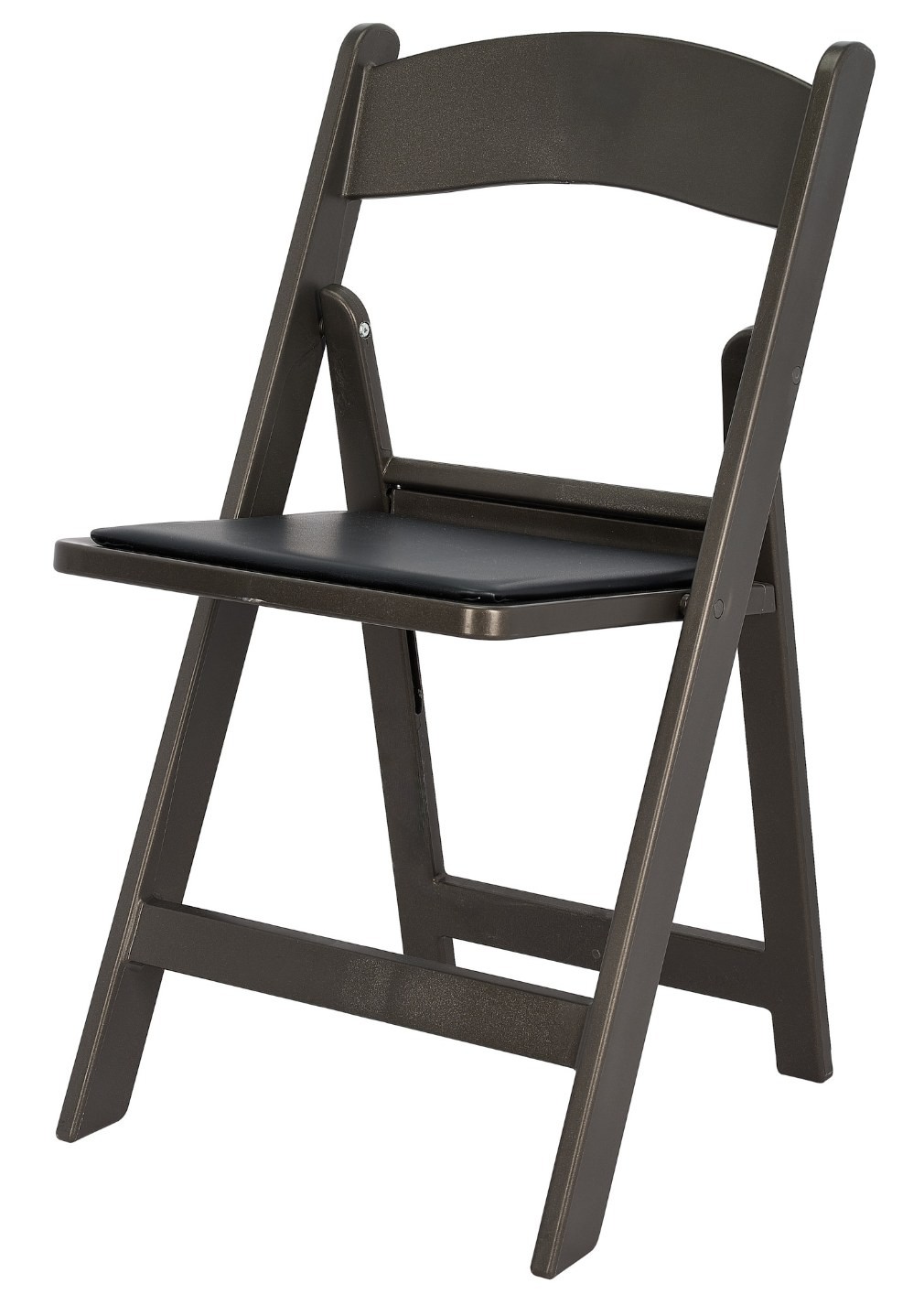 Black Metallic/Silver Onyx with Black Vinyl Cushion Resin Folding Chair-Chivari