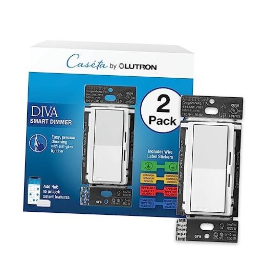 Lutron Caseta Switch (Smart Hub Required), No 2 Pack White Diva Smart Dimmer