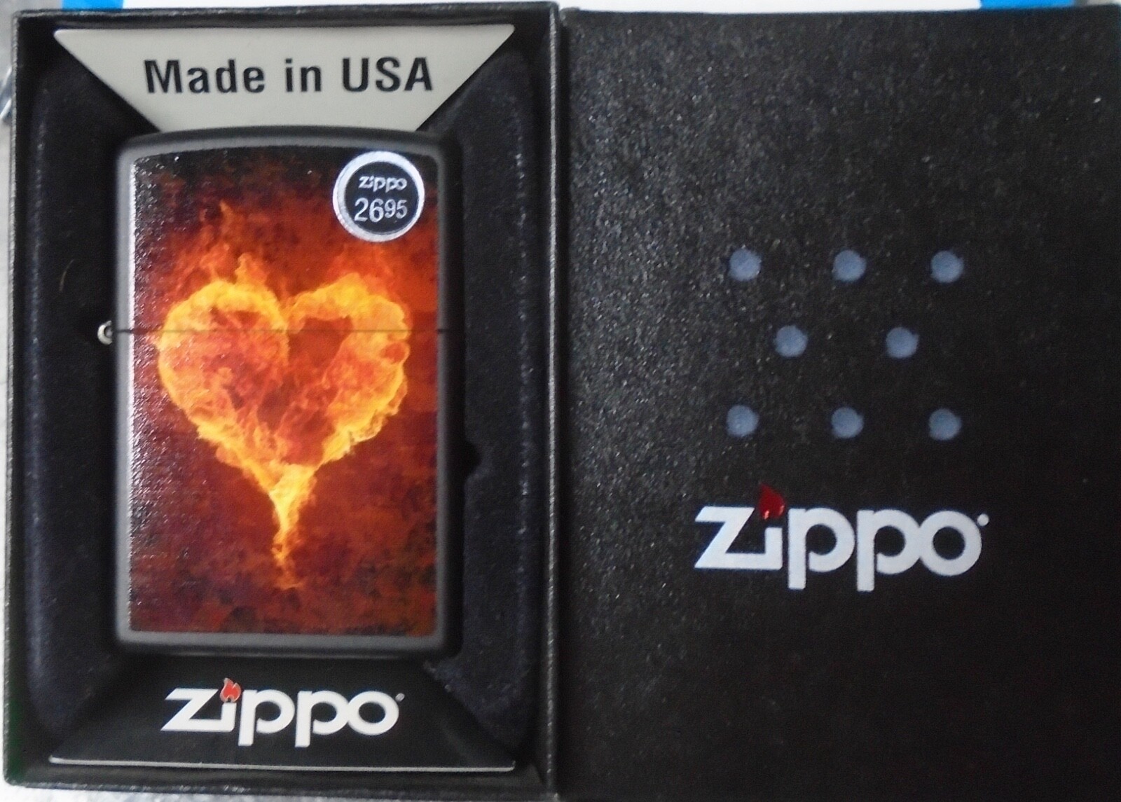 Zippo 28313 Black Matte Burning Heart Lighter Genuine Windproof Made USA New