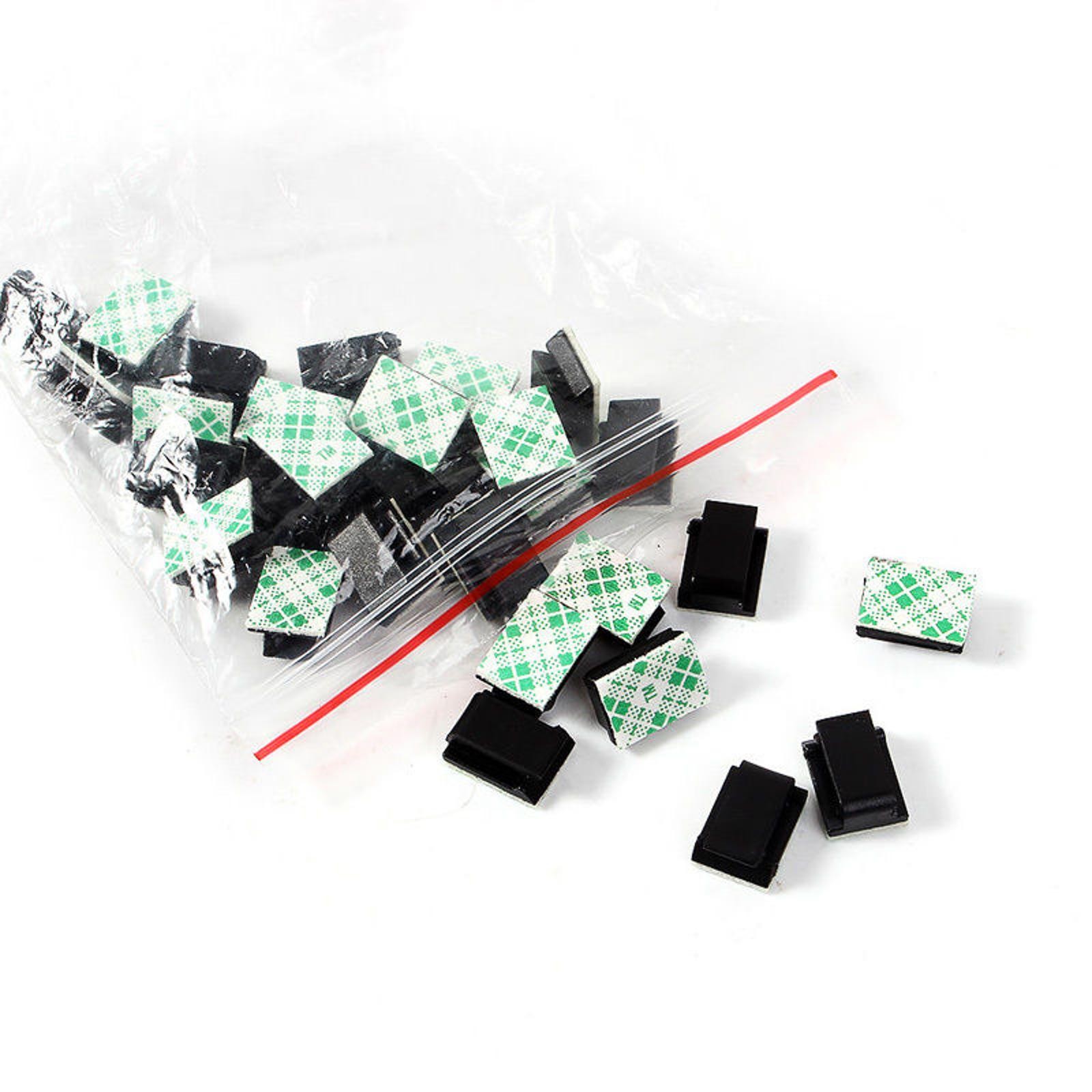 30Pcs Wire Clip Black Car Tie Rectangle Cable Holder Mount Clamp Self Adhesive I