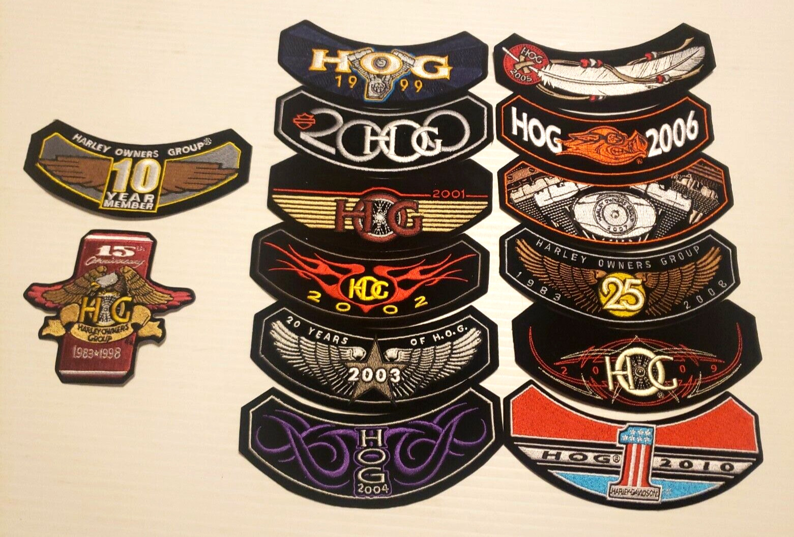 Lot Of 14 H.O.G. Harley Owners Group Patches 1999 Thru 2010 10yr Member 15th Ann