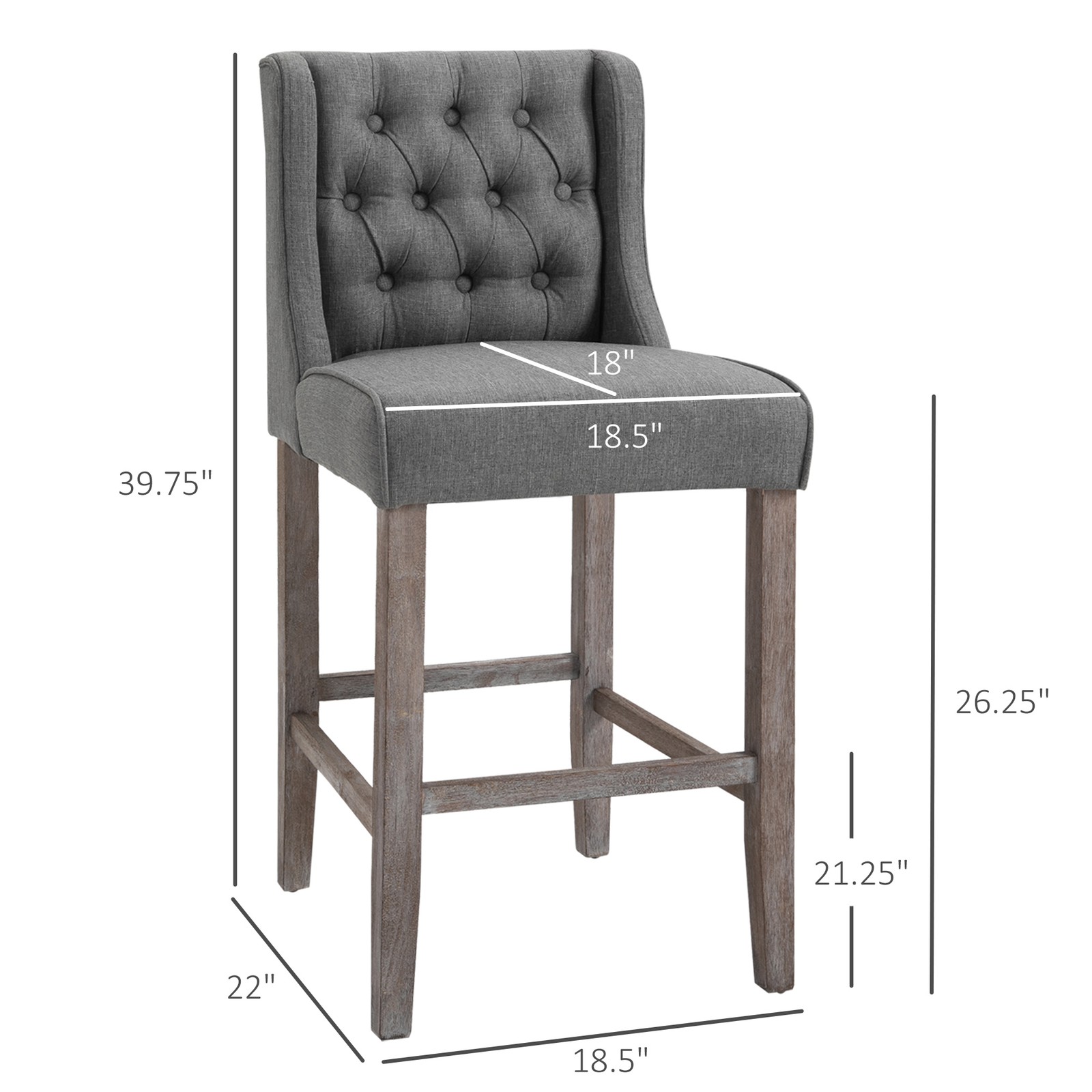 Counter Height Bar Stools, Tufted Wingback Armless Upholstered Dining Chair