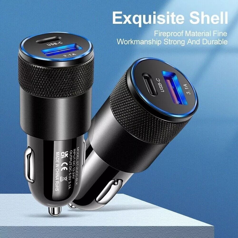 2X PD USB-C Fast Charging Car Charger Adapter for Samsung iPhone 14 13 12 11