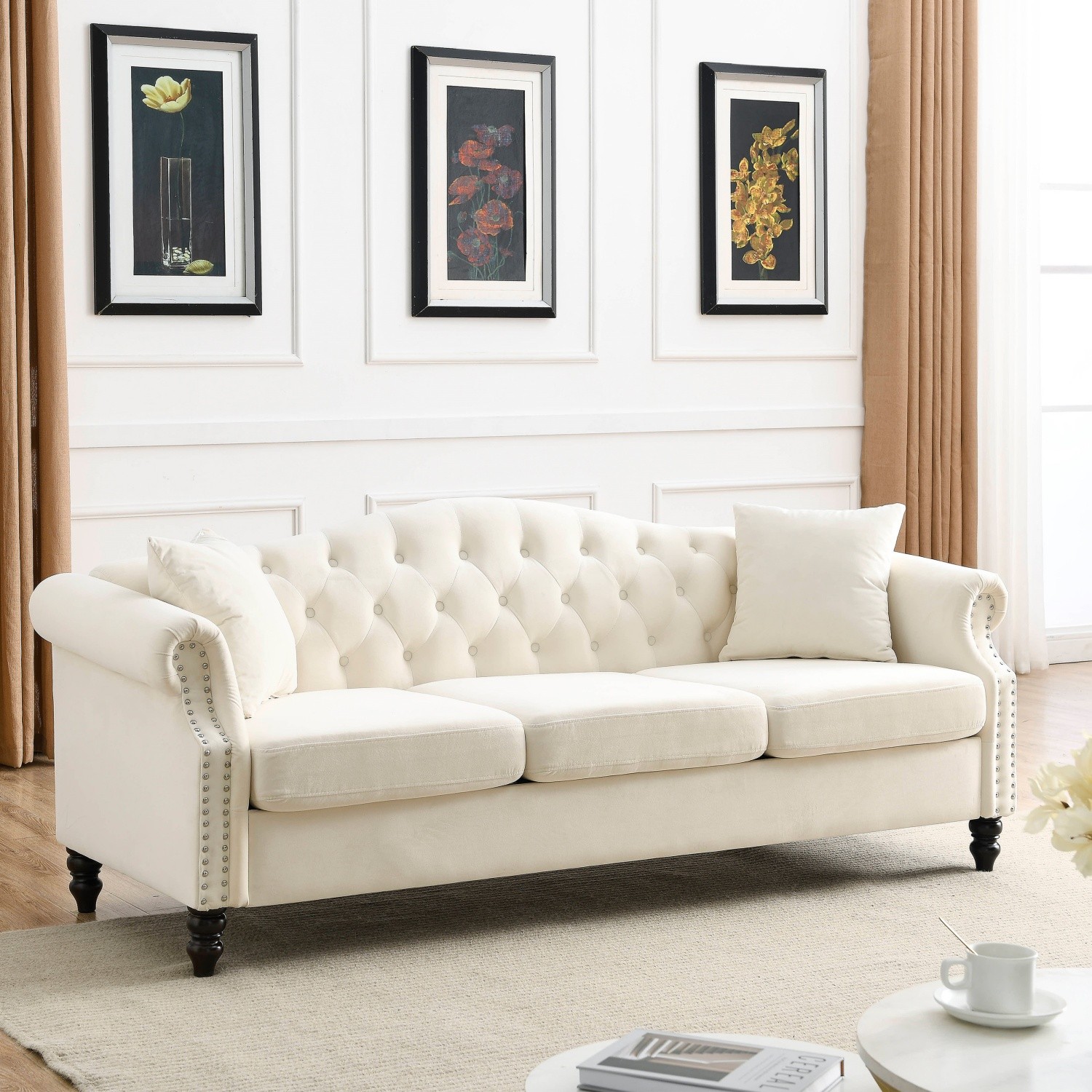 3 Seater Sofa Couch Loveseat Sofa Velvet Upholstered Sofa Couch Living Room Sofa