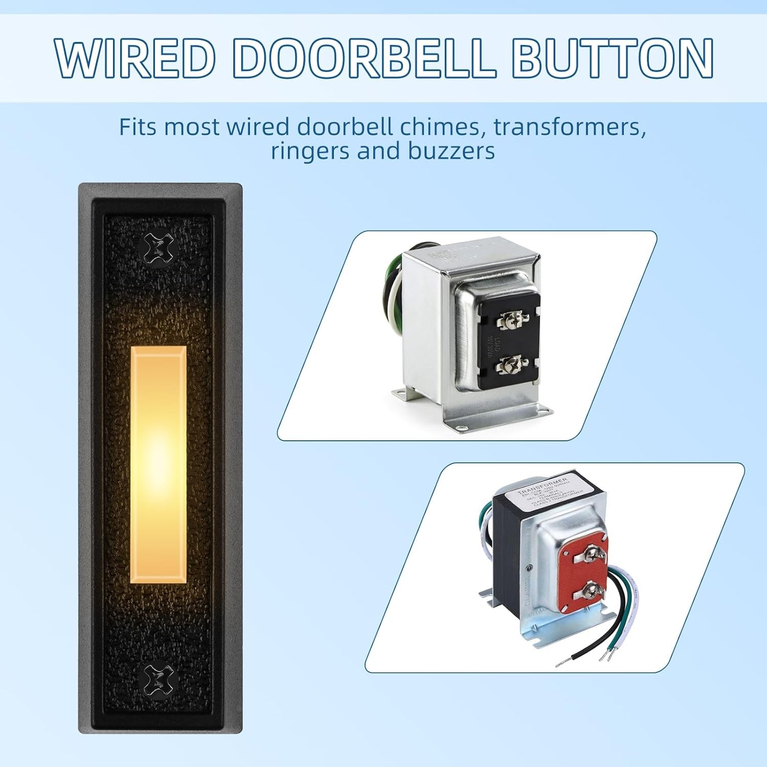 2 Pcs Lighted Doorbell Button, Wired Door Bell Push Buttons LED Door Chime, Wall