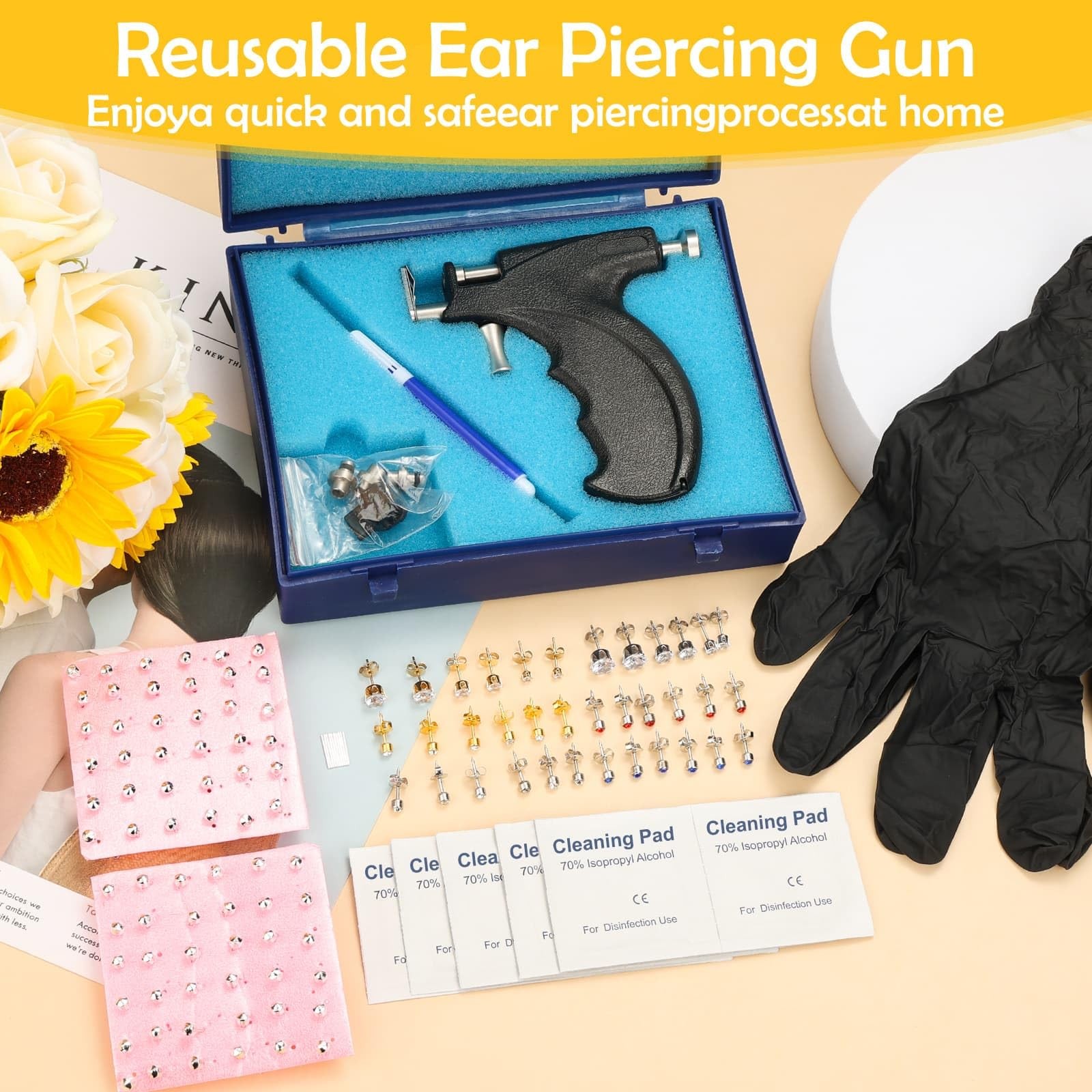 Professional Ear Piercing Gun, Reusable Ear Piercing Machine with Stainless Stee