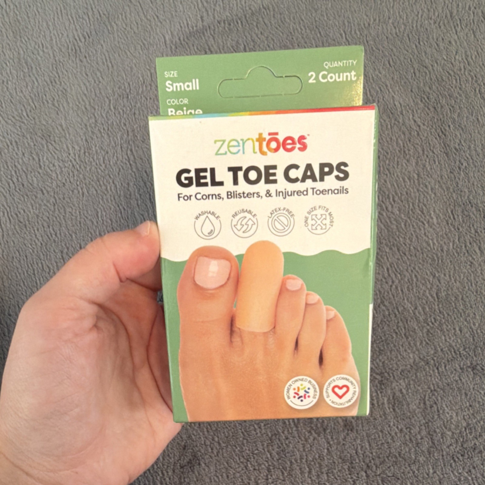 ZenToes Gel Toe Caps Small Beige 2 Count for Corns, Blisters, Injured Toenails