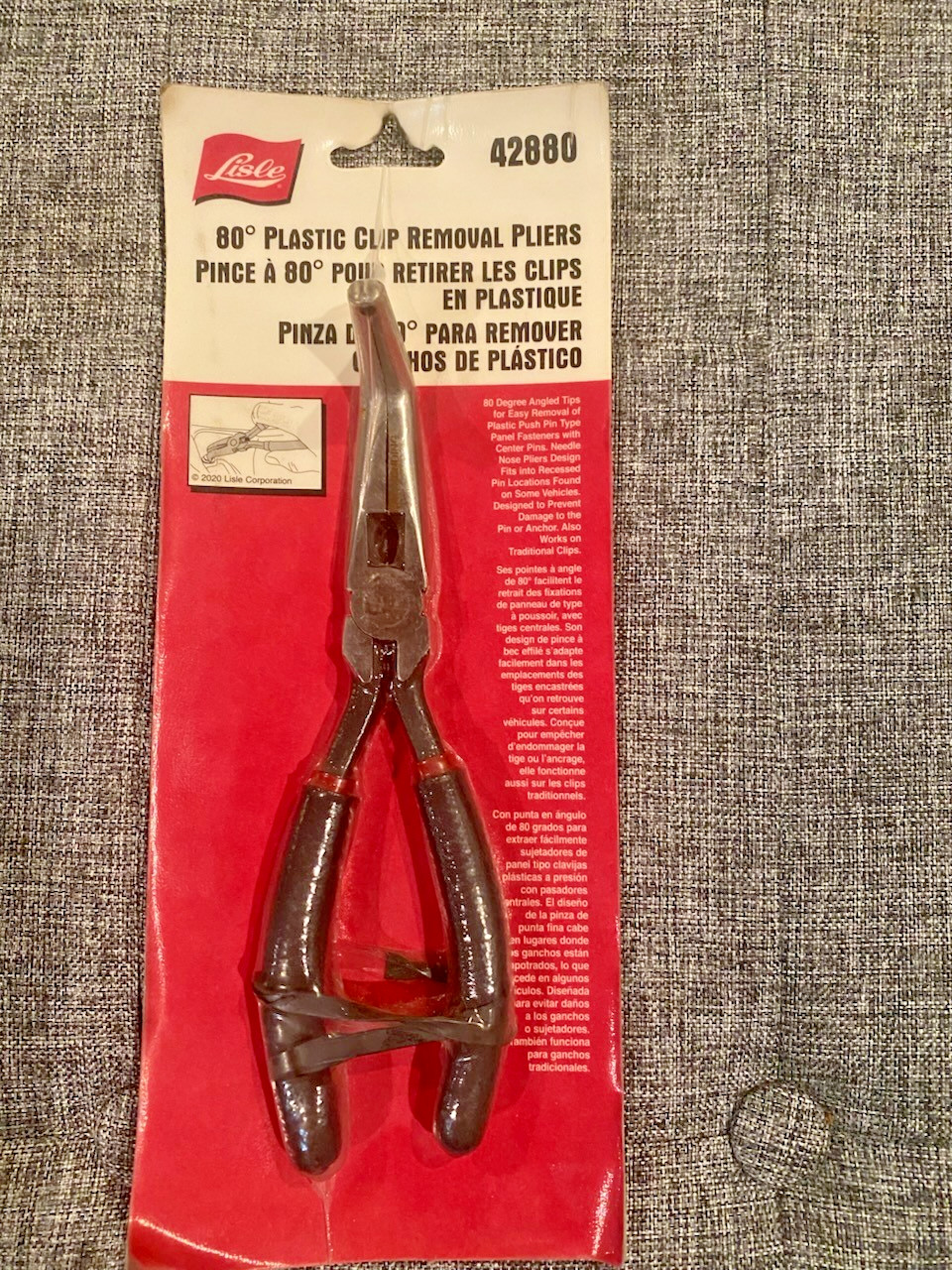 Lisle 42880 80 Degree Plastic Clip Removal Pliers