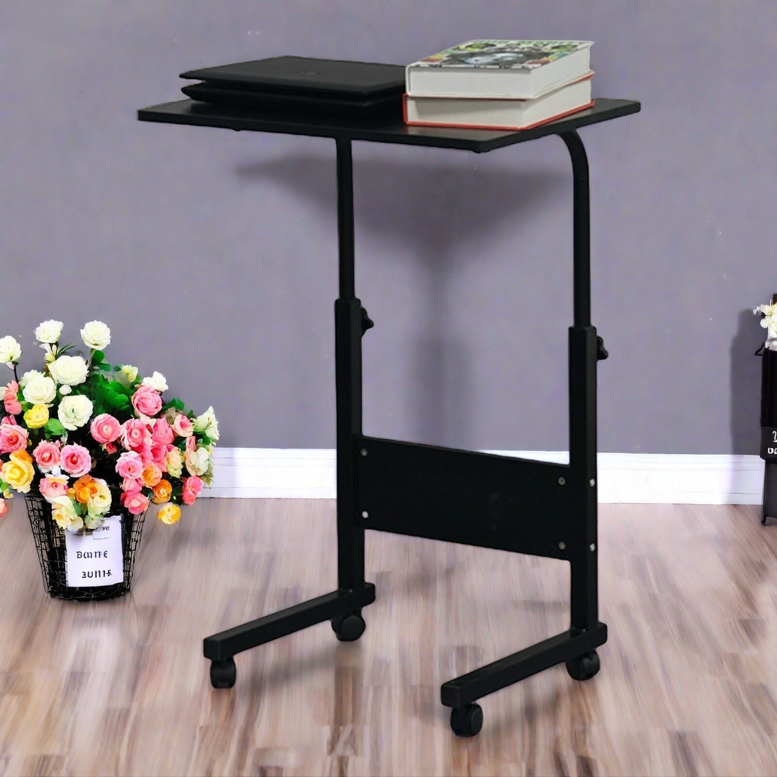 Rolling Laptop Desk - Adjustable Height Black 23.62" Tabletop Portable