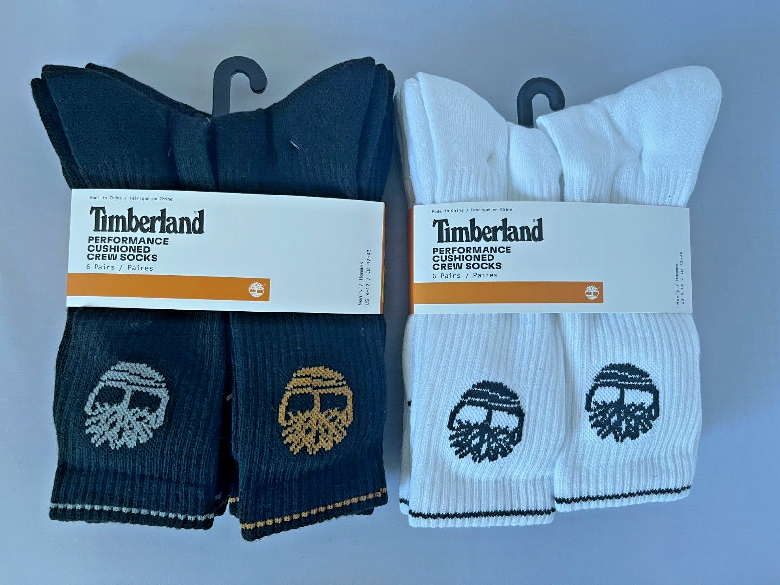 Timberland Socks 6 Pair Men’s Black or White Performance Cushioned Crew Socks