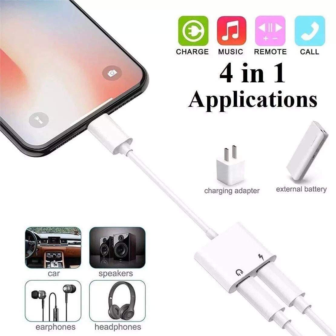 [Apple MFi Certified] 2PACK IPhone Lightning To 2 Lightning Adapter, Dual AUX +