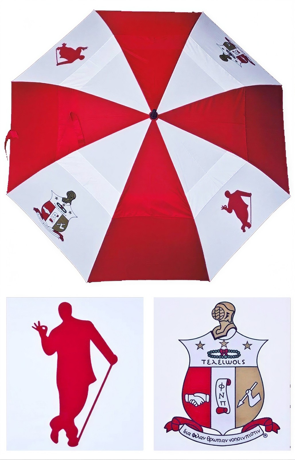 Kappa Alpha Psi Wind Resistant Auto Open Jumbo Umbrella [Red/White - 30"]