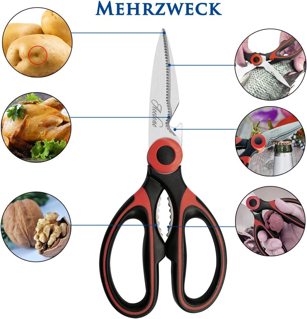Kitchen Shears, Acelone Premium Heavy Duty Shears Ultra Sharp Red Black