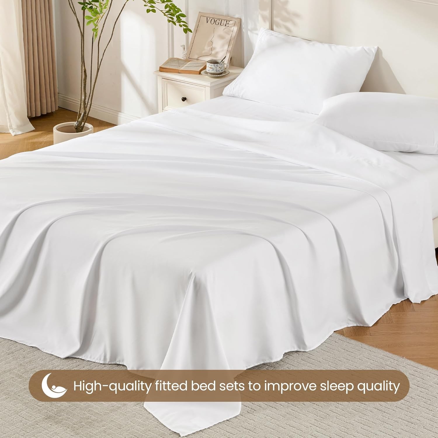 White Queen Sheet Set 4 Pieces Soft Bedding Queen Sheet Set Breathable & Cooling