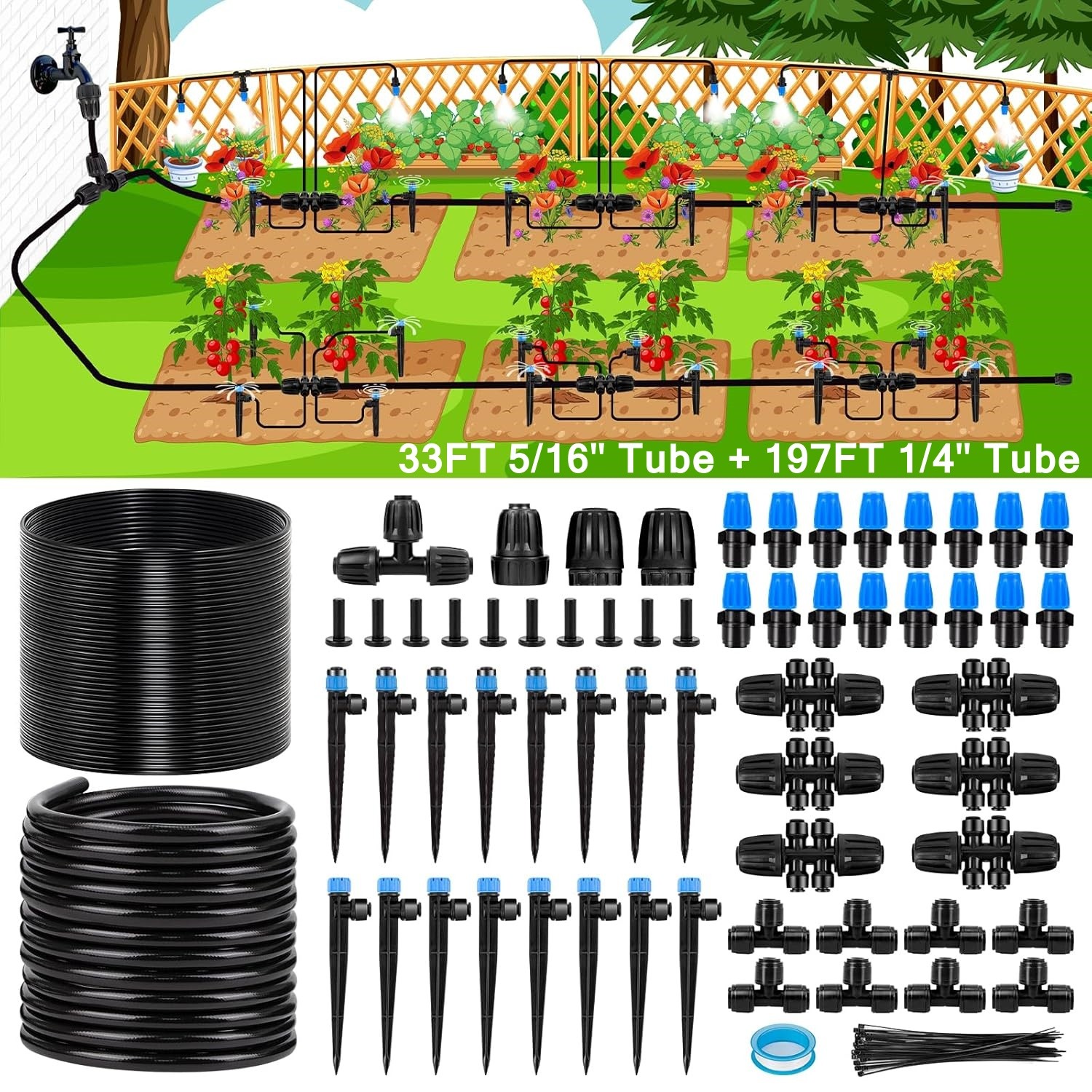 Push-to-Connect Drip Irrigation Kit 230FT, Automatic Garden Watering System