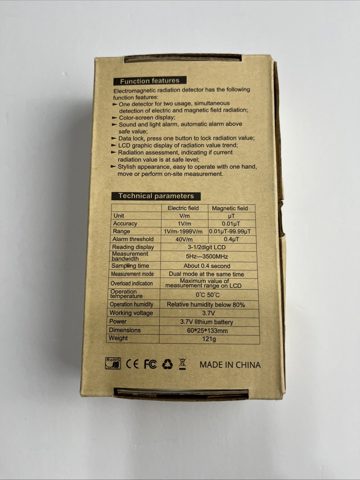 Wintact WT3121 Handheld EMF Meter 2-in-1 Digital Radiation Detector & Cable NIB