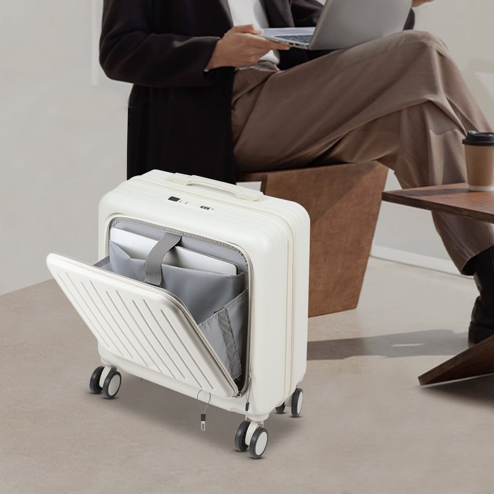 18" White Travel Luggage Suitcase, Boarding Suitcase For Short-Distance Tourism