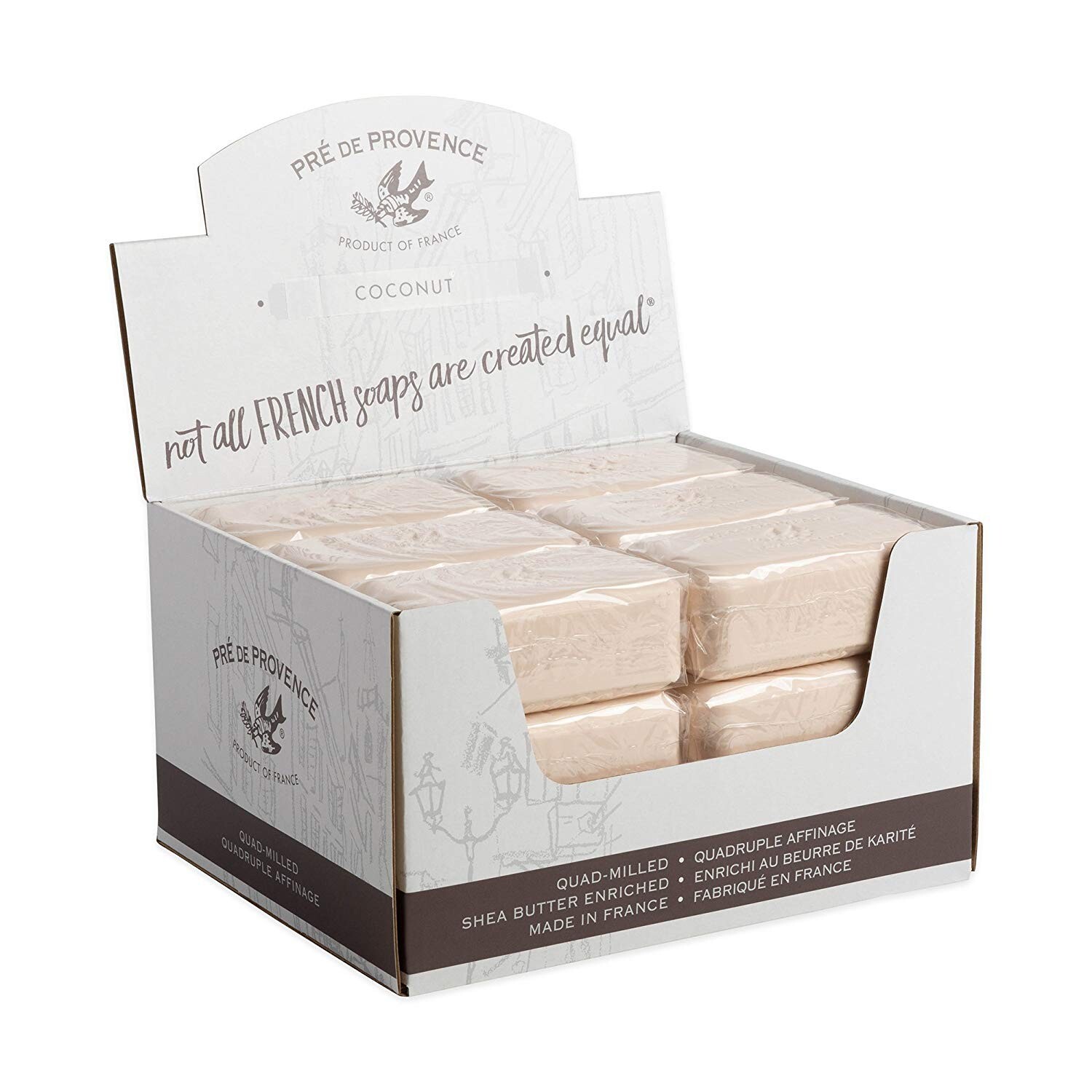 Pre de Provence COCONUT CASE 18 x 150 Gram French Soap Bath Shower Bars Natural