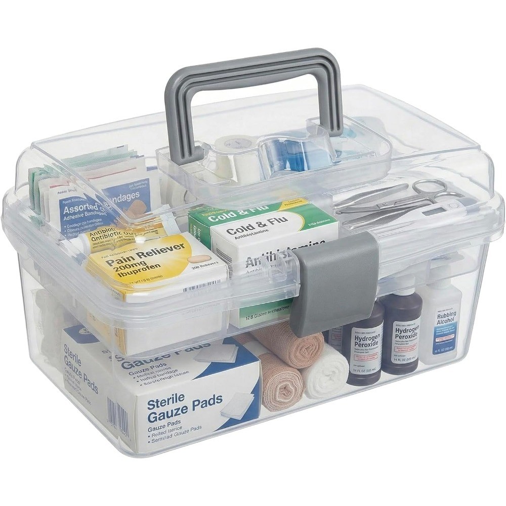 10.2 Inch Transparent Plastic Empty Multipurpose Tackle Box with Gray Handle