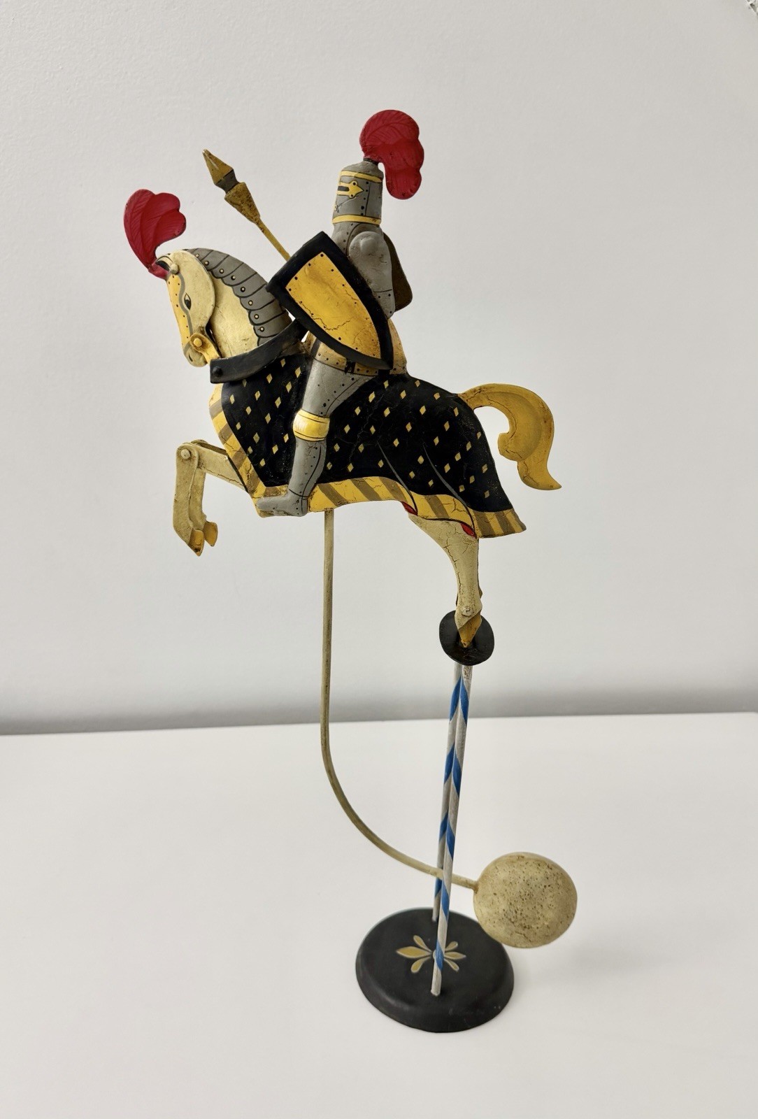Medieval Knight On A Horse Sky Hook Teeter Totter 20.5" Tin Balance Folk Art Toy