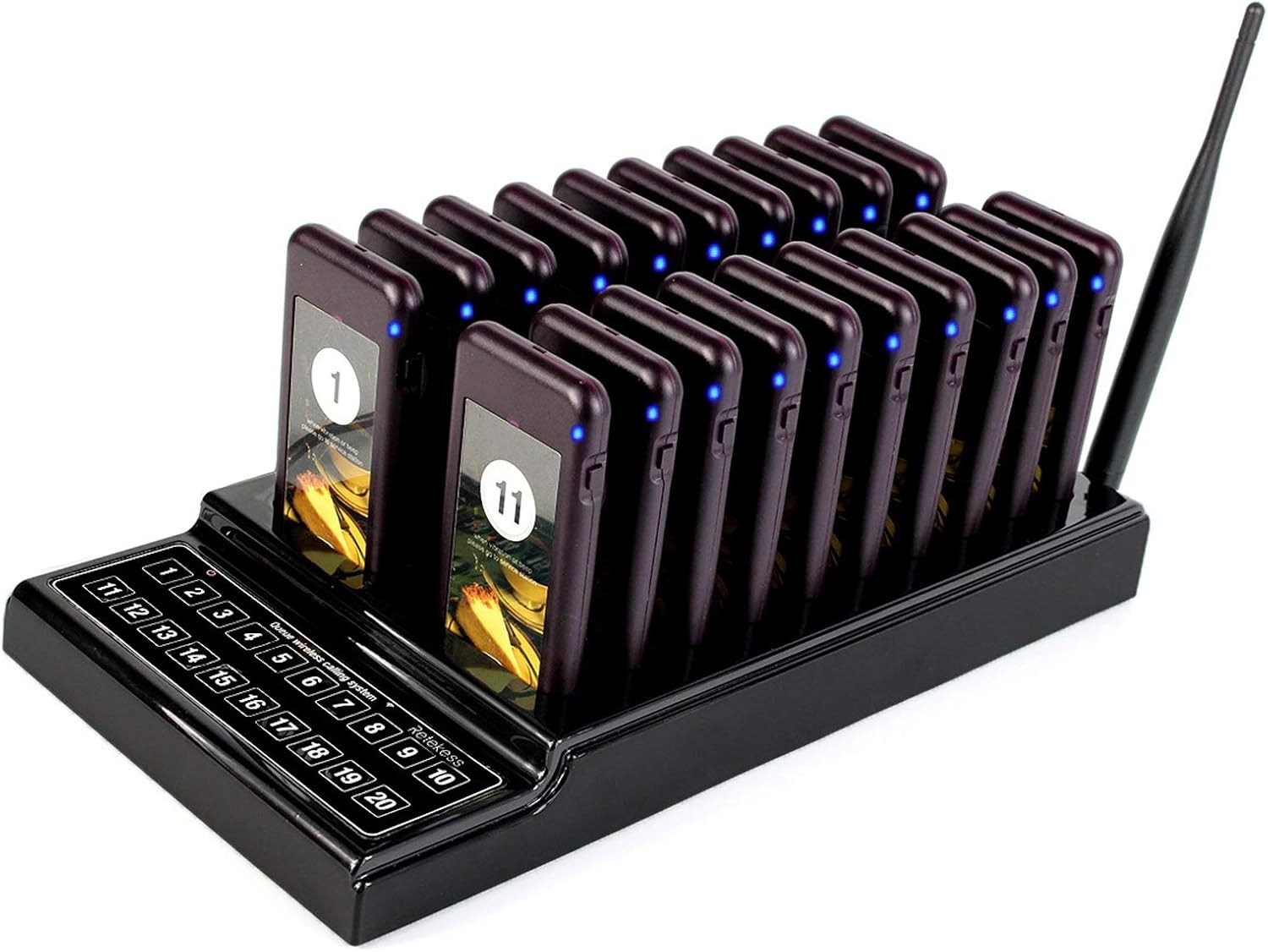 20-Unit Restaurant Buzzer System, 1640ft Wireless Range for Food Trucks & More