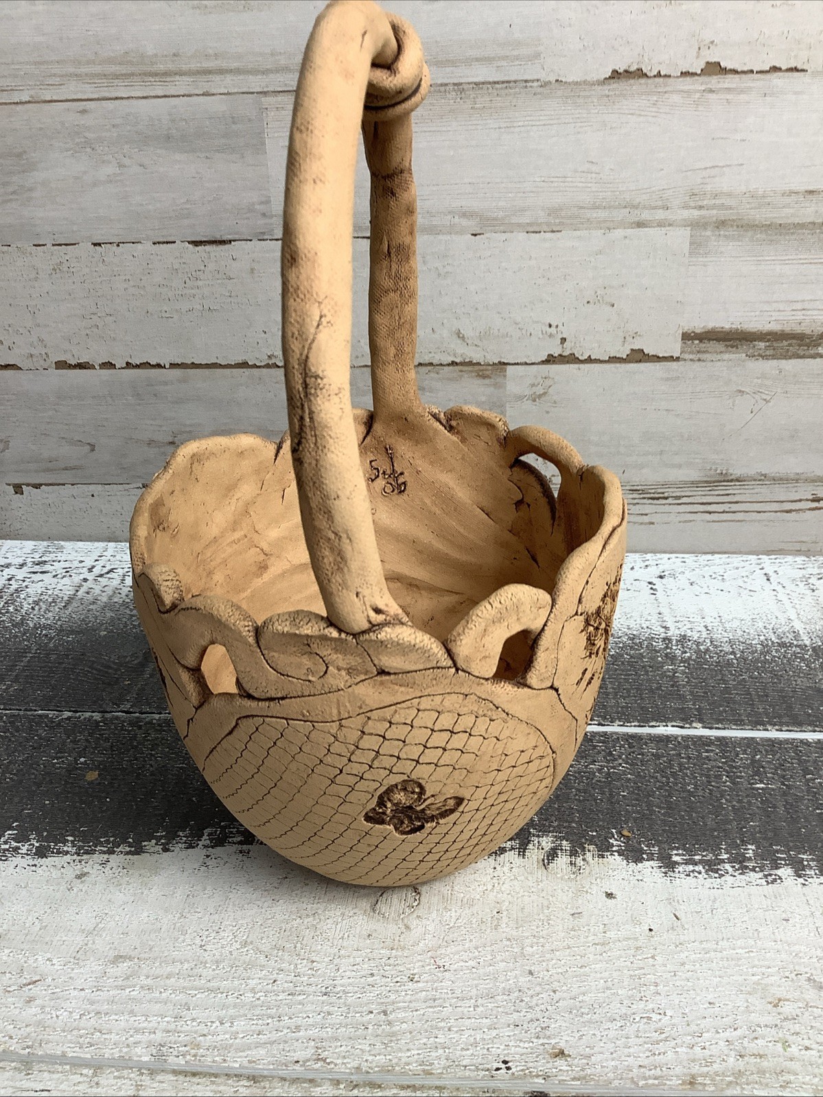 Stoneware Basket Sharon Jackson Hand Made 9" Tall