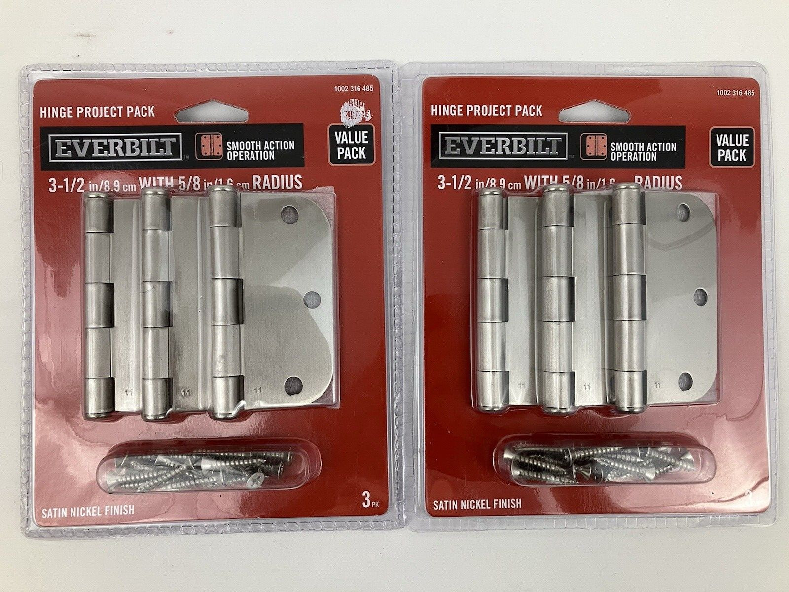 Lot 2 Everbilt 3-1/2" Satin Nickel Door Hinges 5/8" Radius Smooth Action 3-Pack