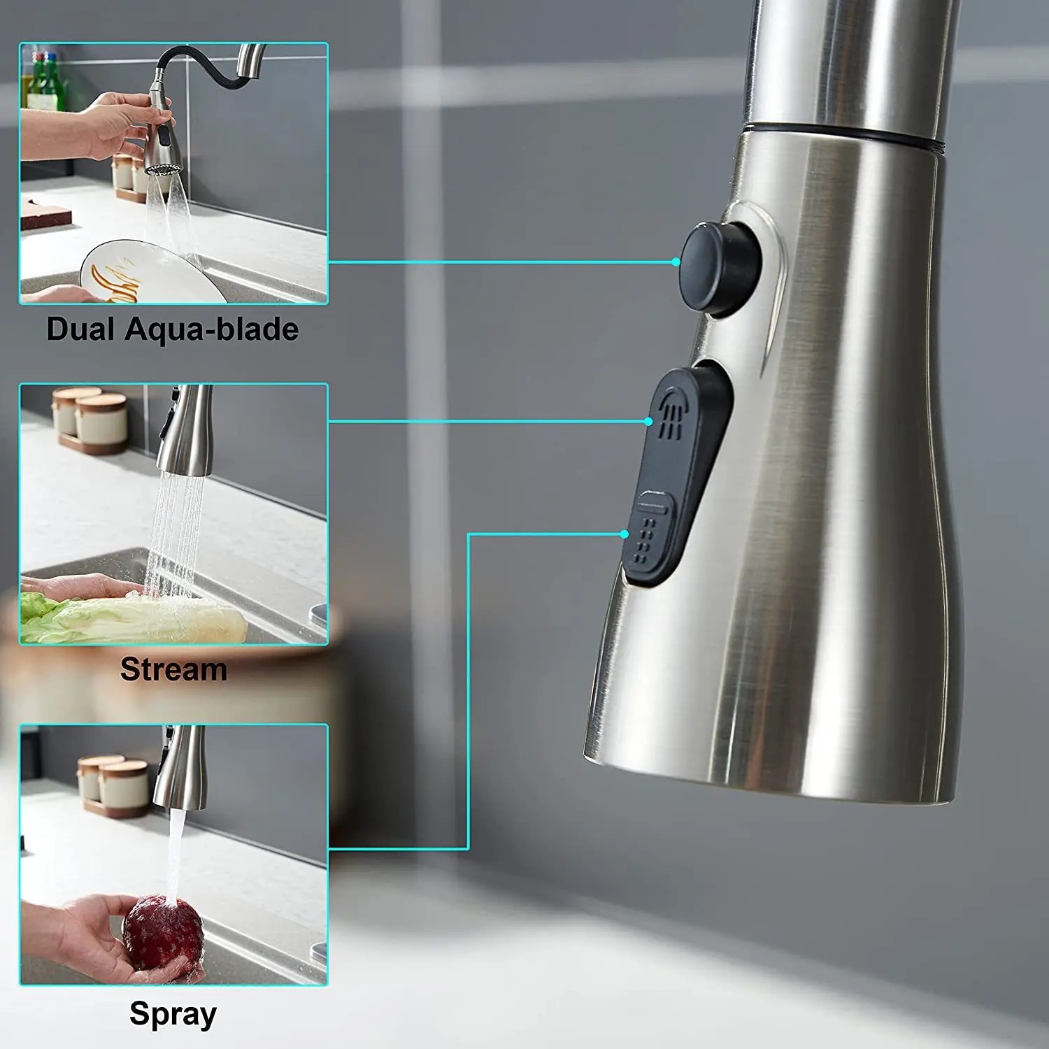 Spray Head Pull Down Kitchen Faucet Replacement Part American Standard 2 Colors