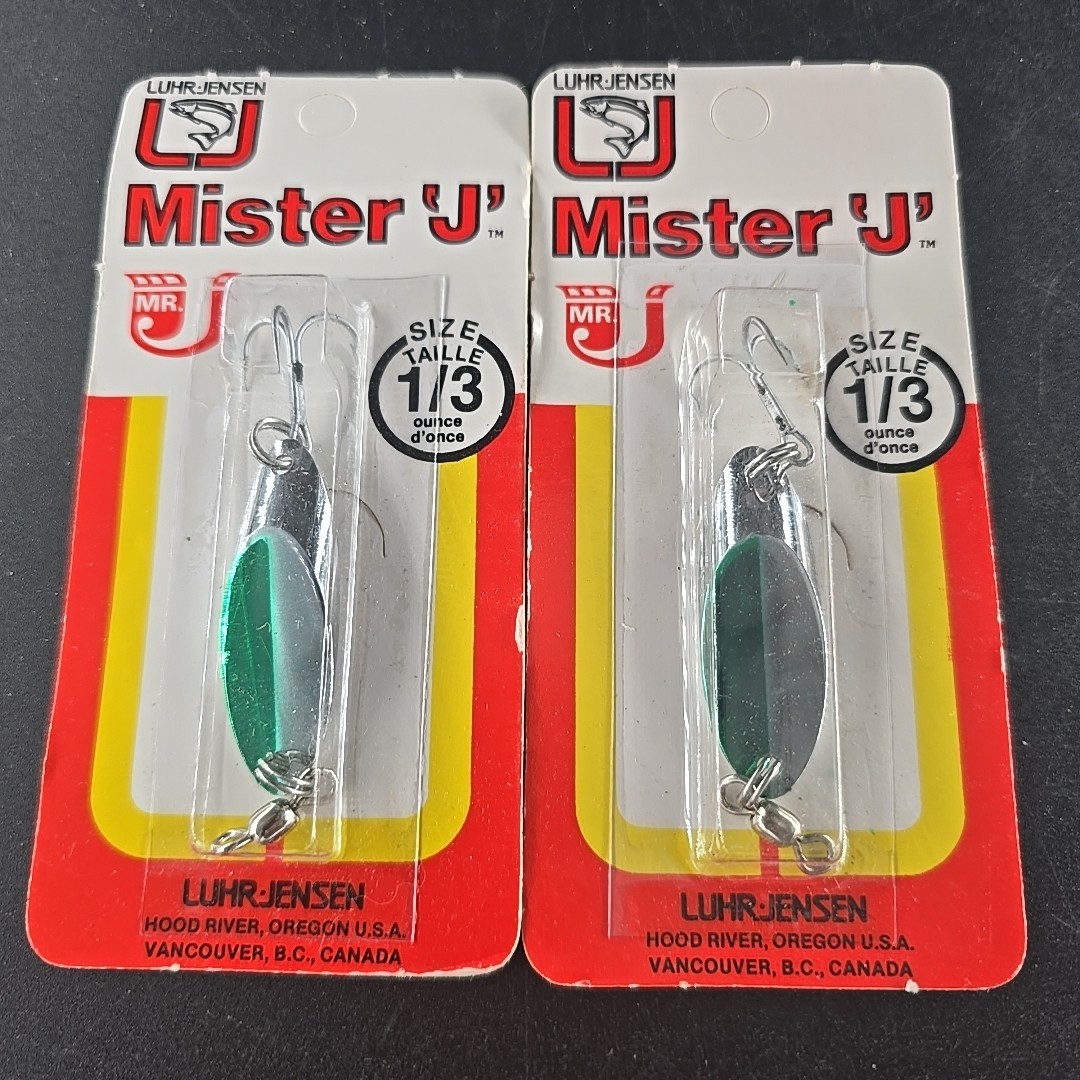 Luhr-Jensen Mister 'J' Brass 1/3oz Spoon Fishing Lure Chrome Neon Green Lot of 2