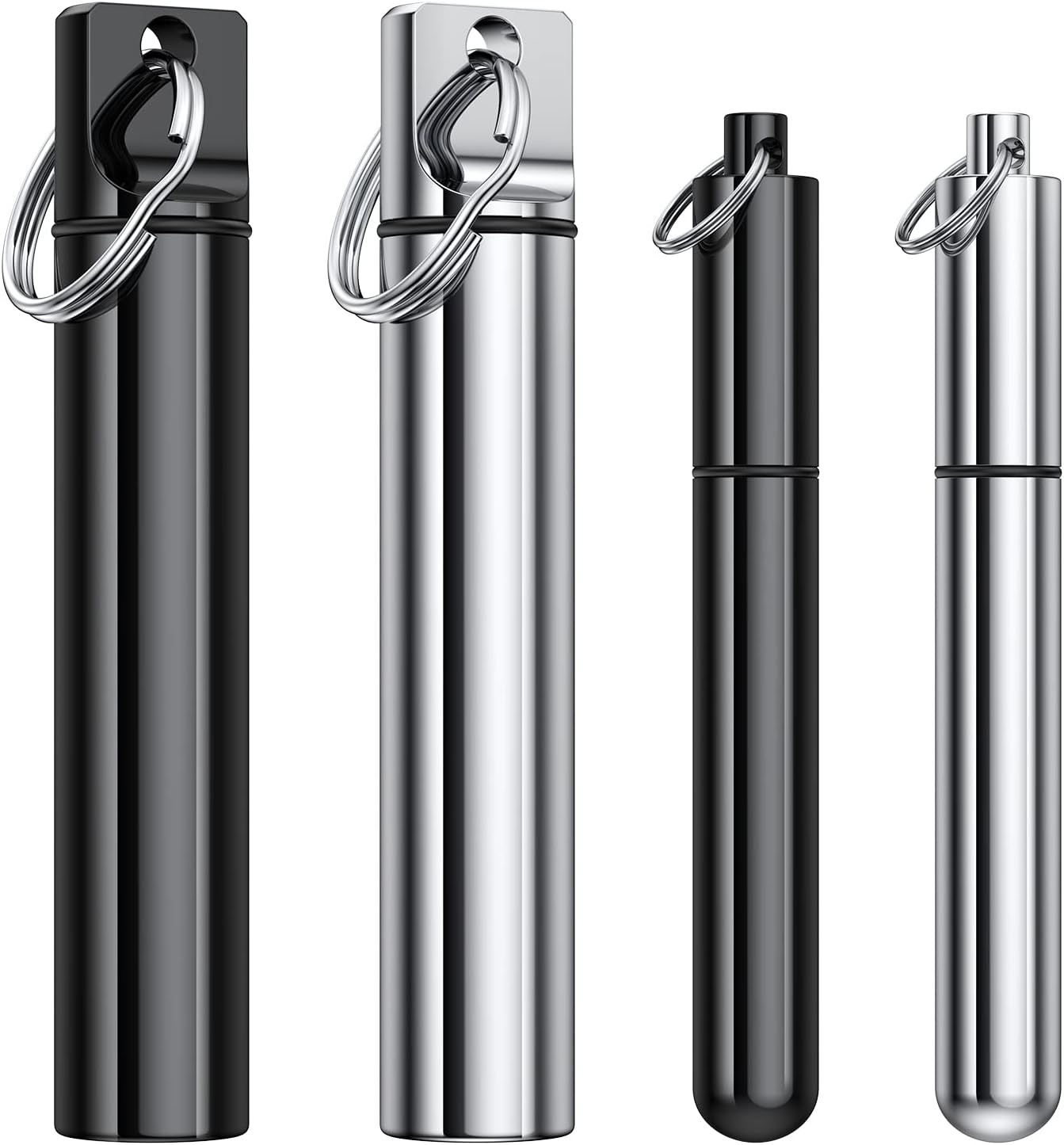 4 Metal Portable Toothpick Holders, Aluminum Waterproof Cases with Keychains