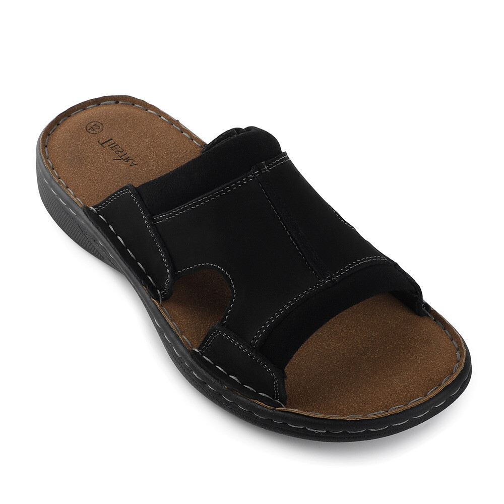 Mens Leather Slide Sandals Casual Comfort Outdoor Slip-on Slide Sandal Shoe