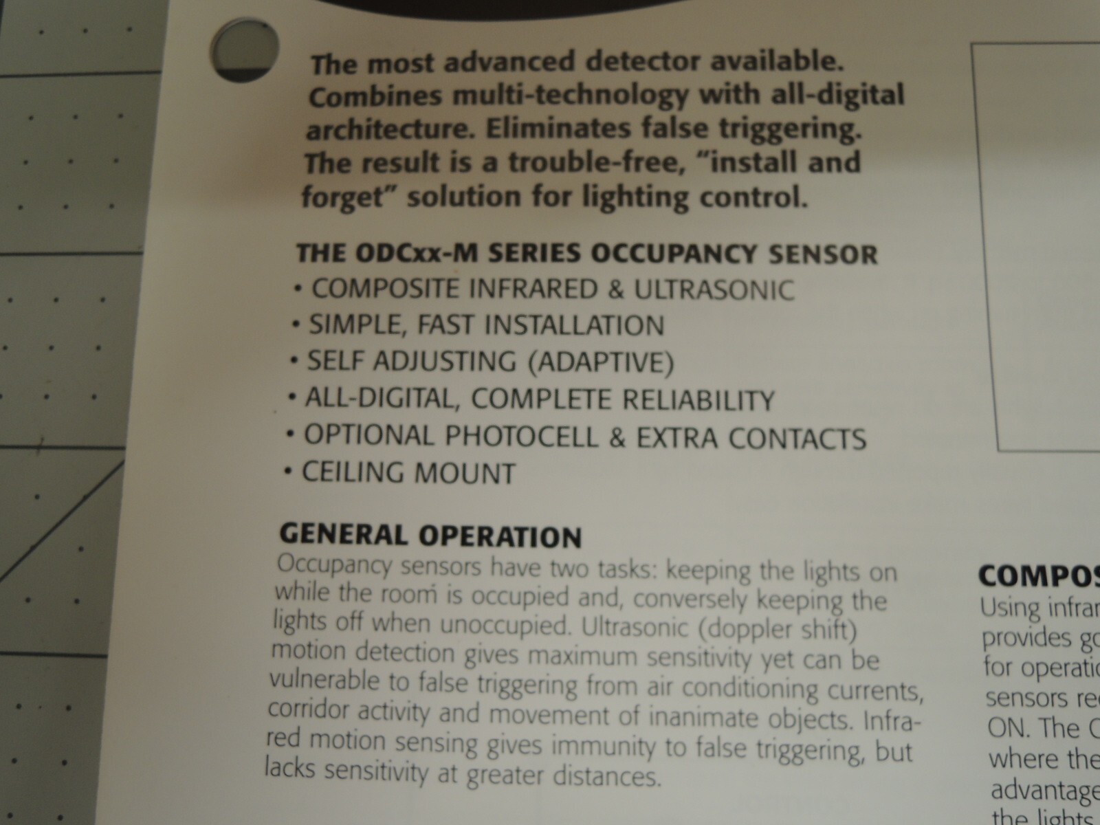 LEVITON ODC05-M0W MULTI-TECH CEILING MOUNT OCCUPANCY SENSOR, 500-SQFT, 24-VDC