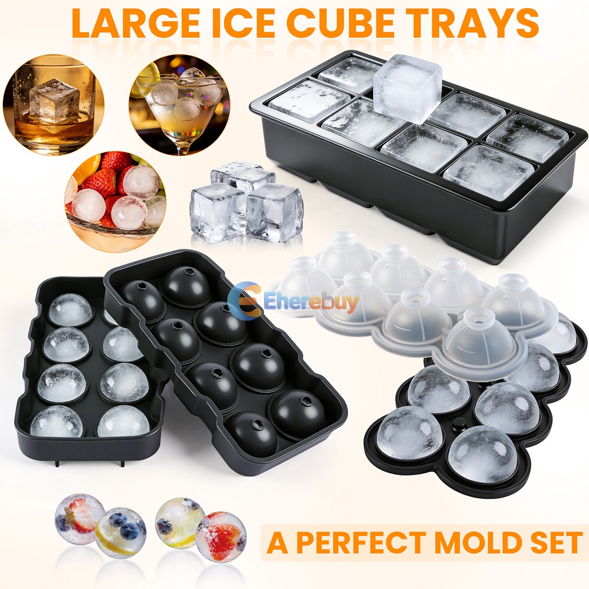Large Round Silicone Ice Cube Ball Maker Tray Sphere Molds Bar Whiskey Cocktails