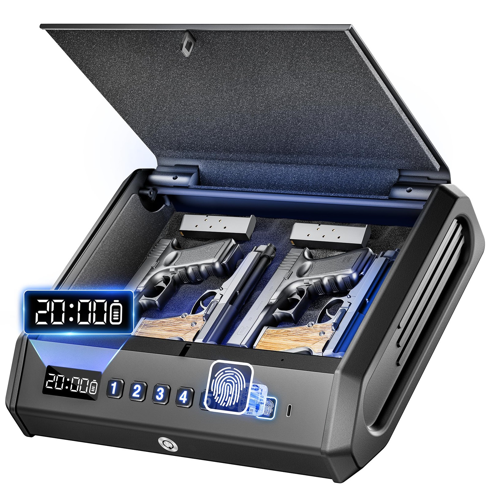 Large Biometric Gun Safe fits 4 pistols, 100 Sets of Fingerprint Handgun Safe...