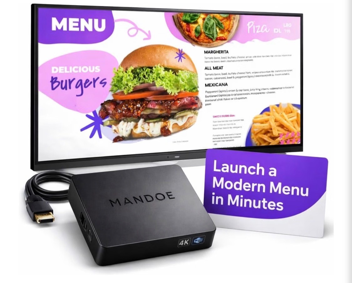 Digital Menu Board for Restaurants. AI Digital Signage Player, Plug & Play HDMI
