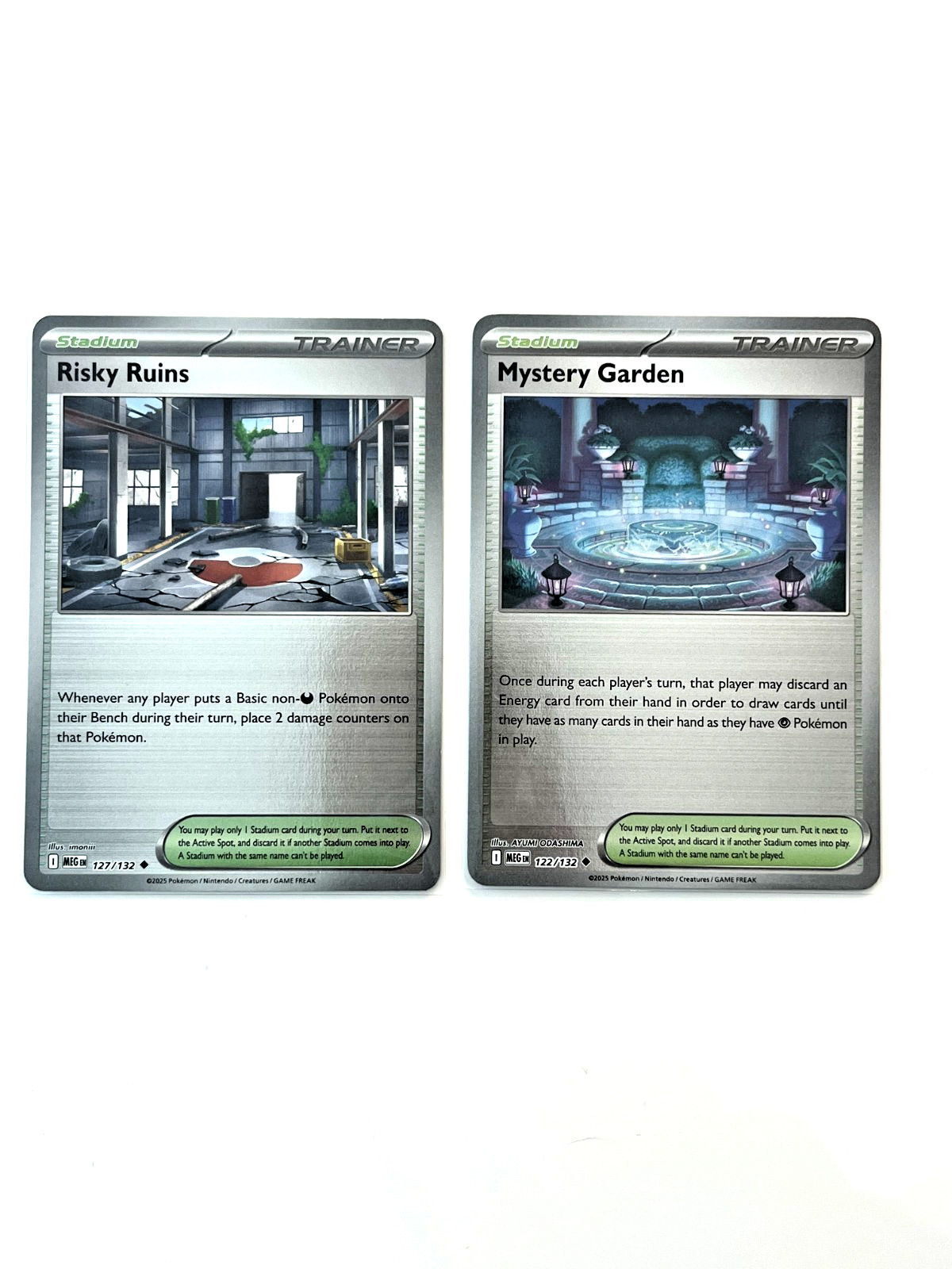 Lot of 2 Reverse Holo Stadium Cards Risky Ruins 127/132 & Mystery Garden 122/132