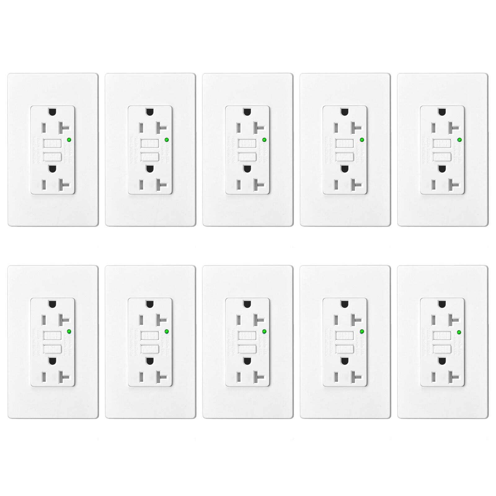 20 AMP GFCI Outlet GFI Duplex Receptacle with LED Indicator Wallplate Non-TR ×10