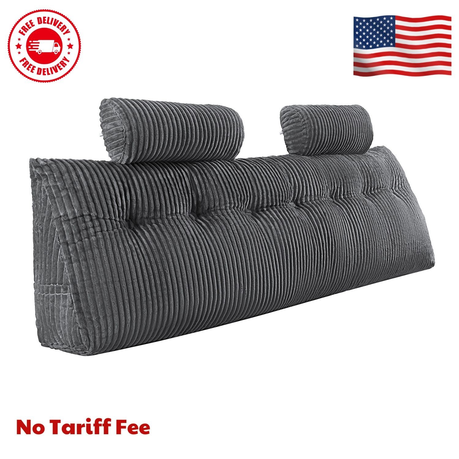 King Size Wedge Headboard Pillow with Side Pockets and Adjustable Headrests,Grey