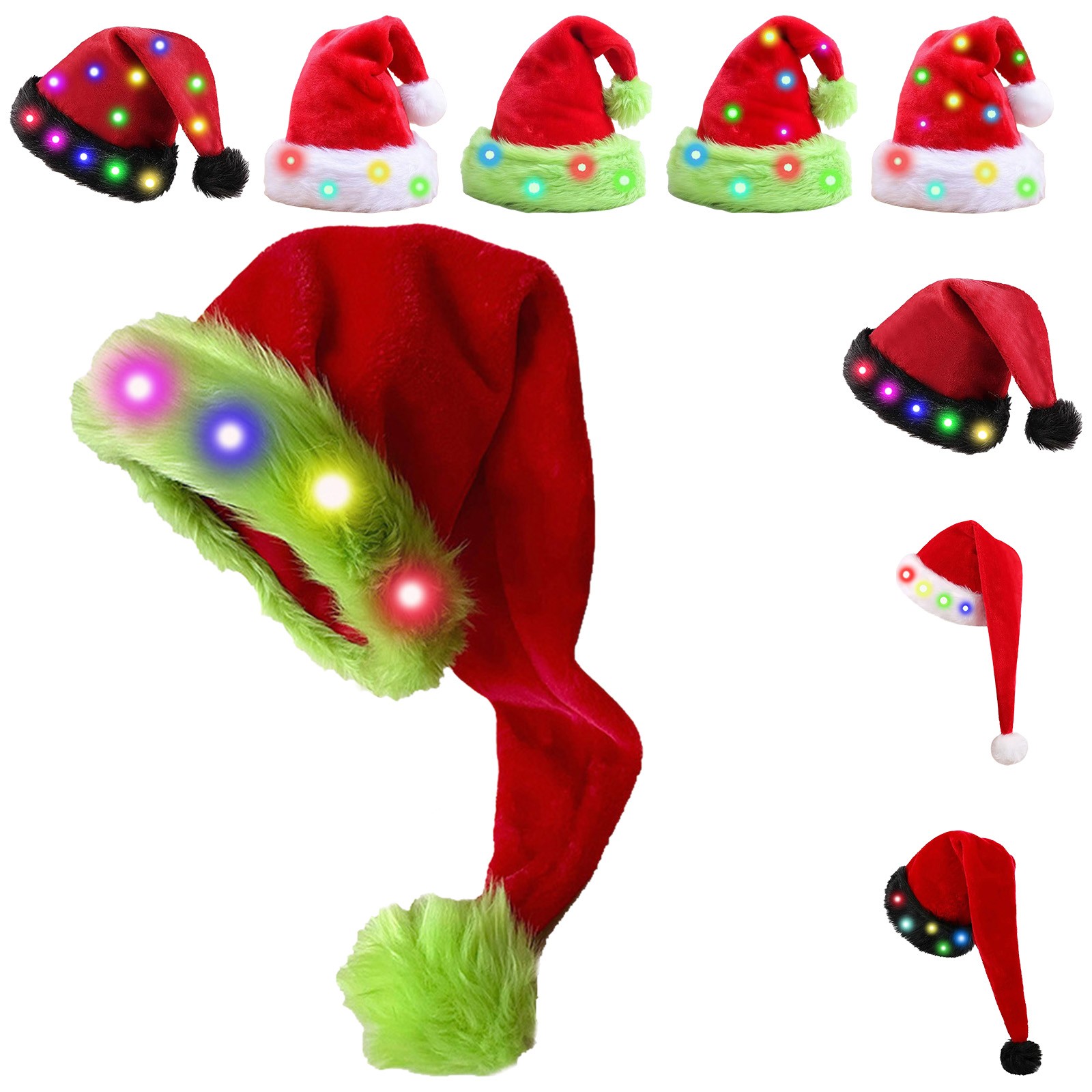 Unisex Light Up LED Santa Hat Plush Funny Caps Christmas Hat Festive Headwear