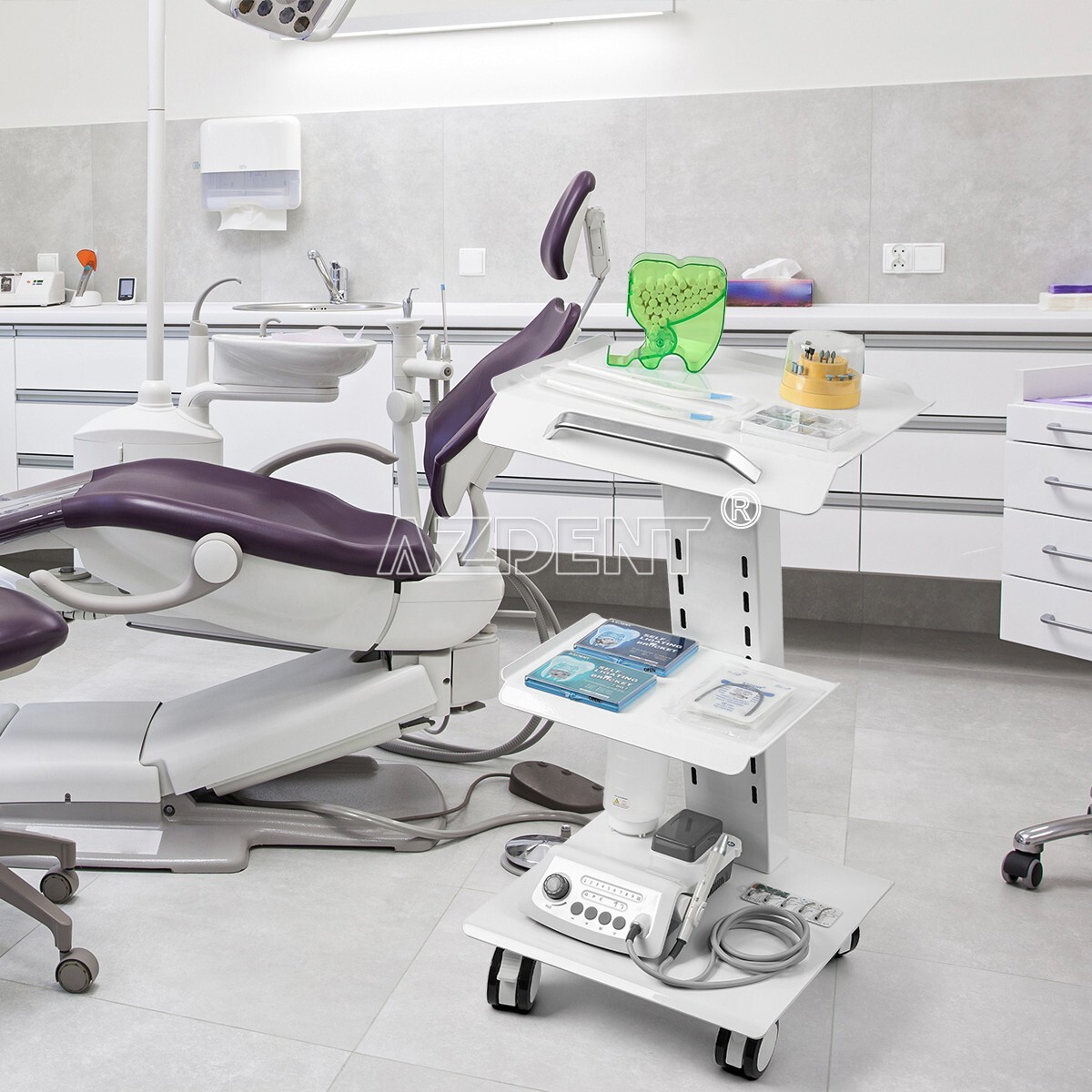 Dental Tool Cart Mobile Instrument Trolley Cart Delivery Unit Built-in Socket