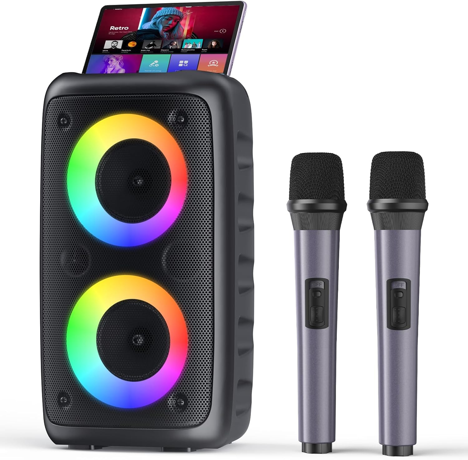 Portable Karaoke Machine with Bluetooth, 2 Microphones & Upgraded Subwoofer