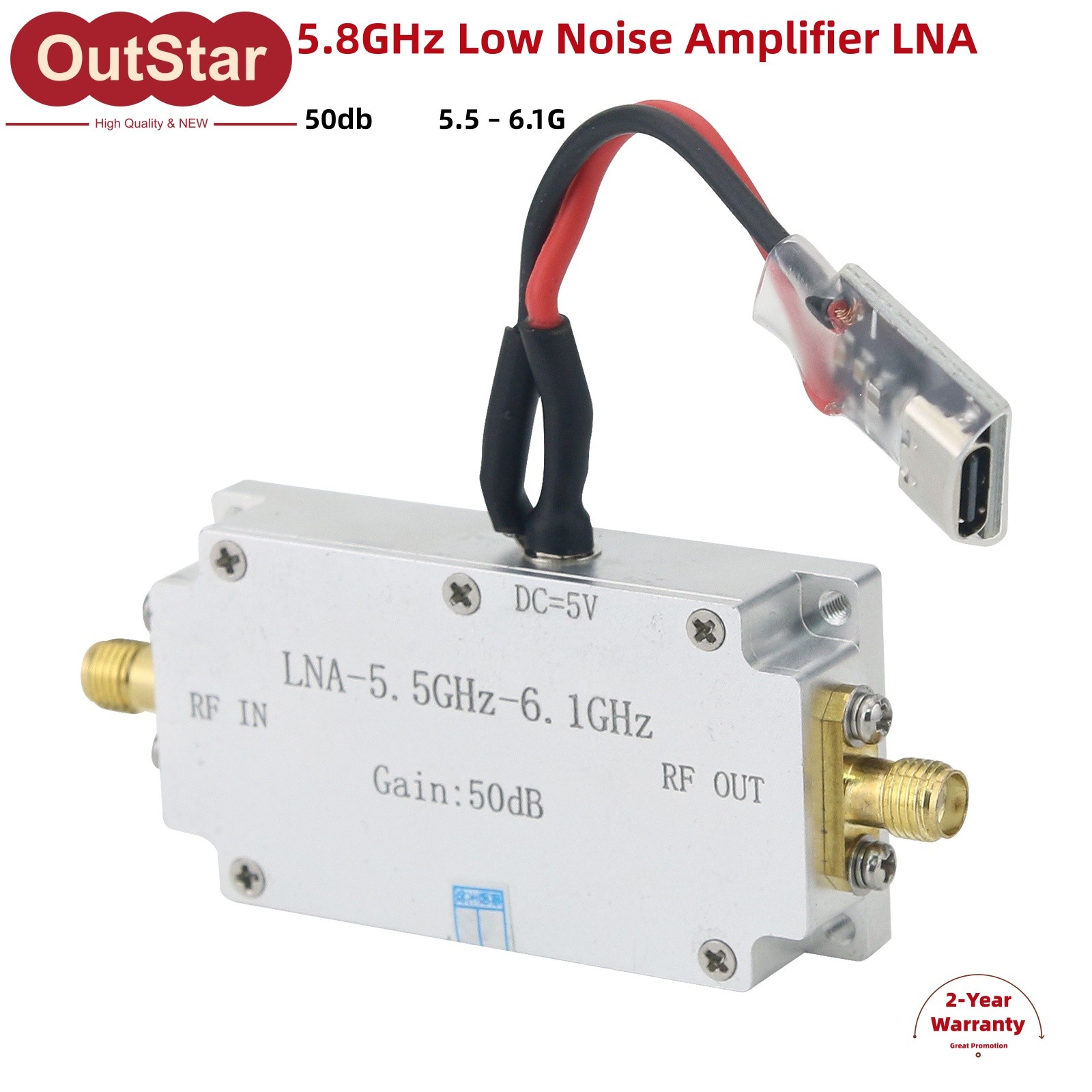 5.8GHz Low Noise Amplifier LNA (Powered by Type-C 5V) 5.5GHz-6.1GHz 50dB #sz