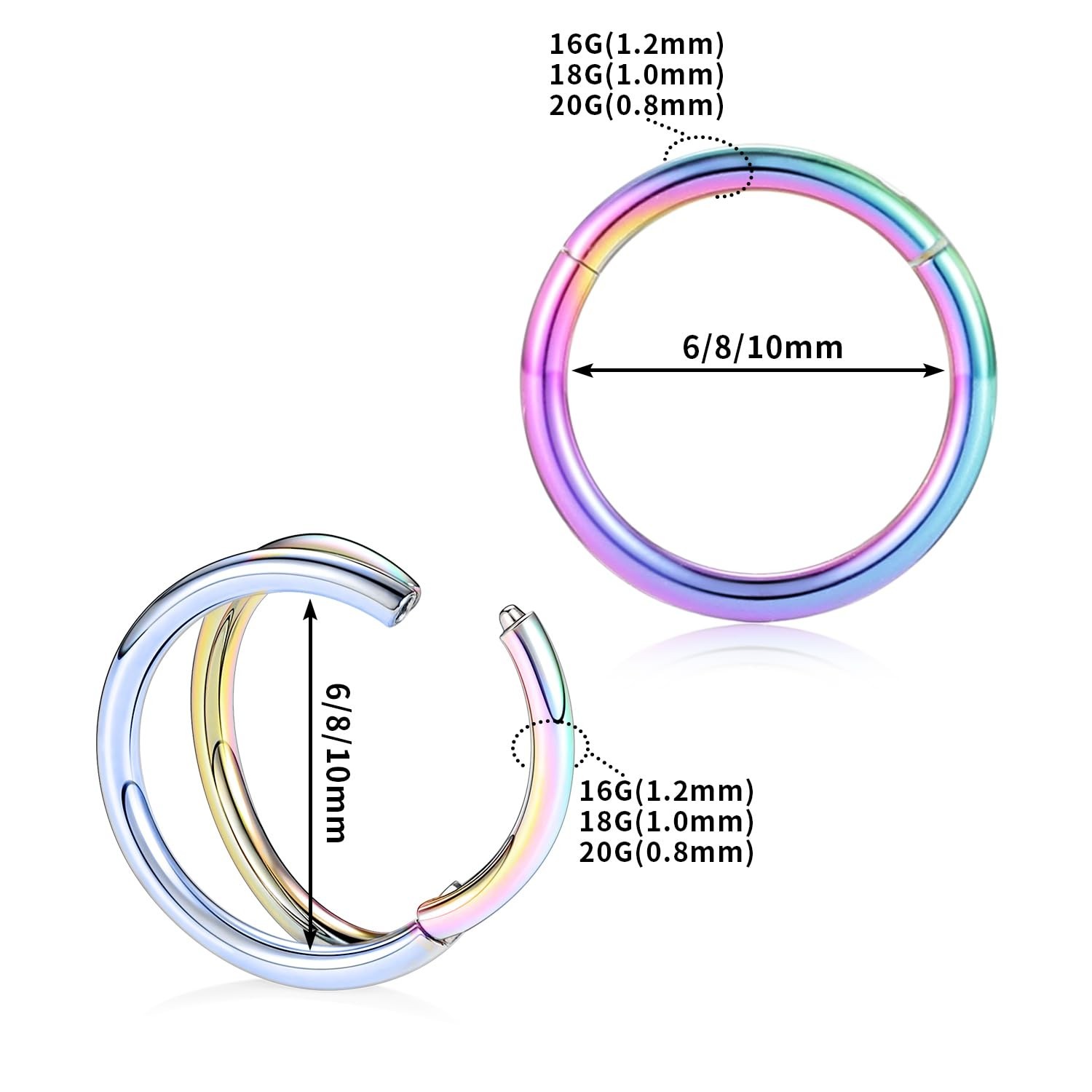 PEAKLINK Double Nose Hoop Ring Sets Hinged Segment Ring Seamless Clicker Ring...